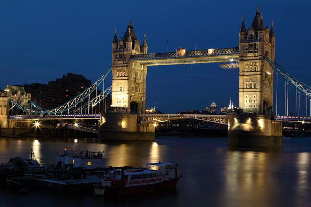 Tower Bridge, London, at night - public domain image